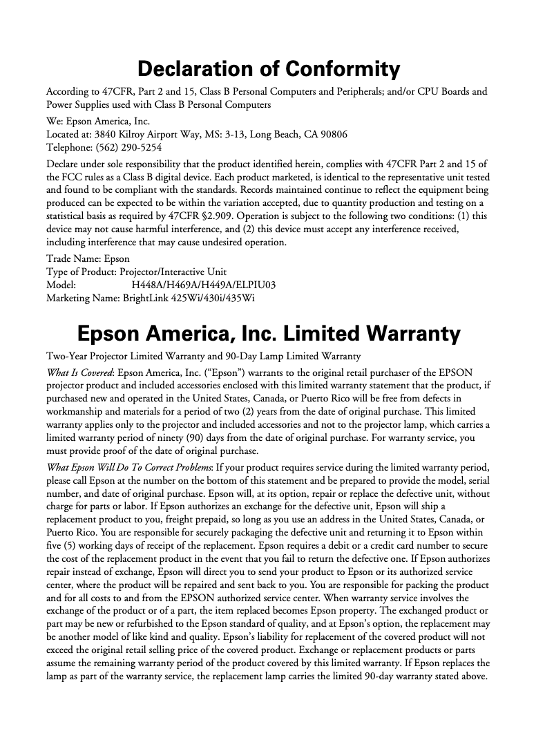 Imagen de la primera página del manual del dispositivo BrightLink 435Wi