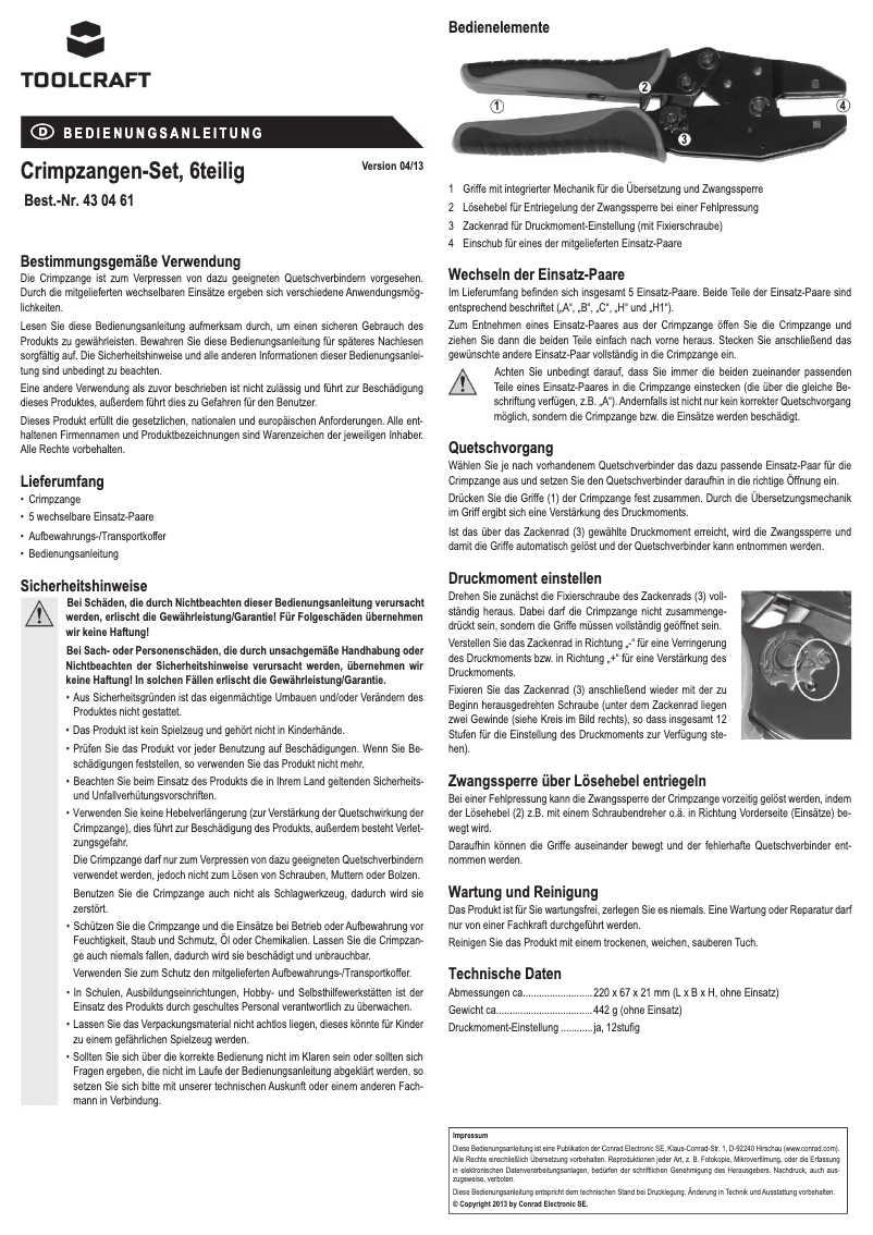 Page 1 de la notice Manuel utilisateur Toolcraft PZ-506