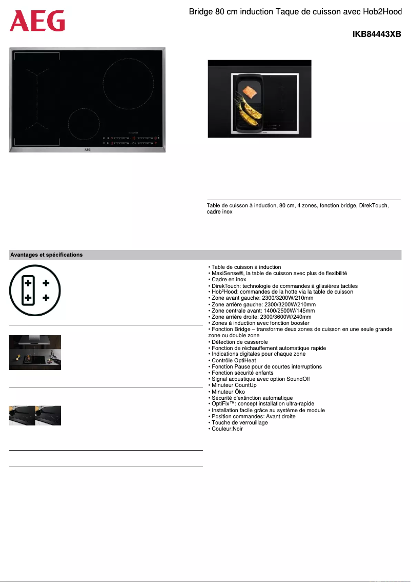 Page n°1 - Fiche technique AEG IKB84443XB