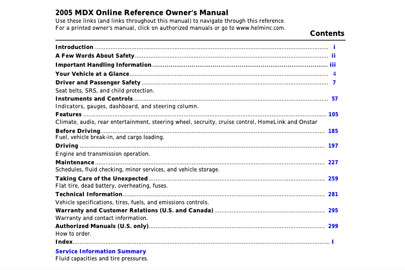 Page n°1 - Manuel utilisateur Acura MDX (2005)