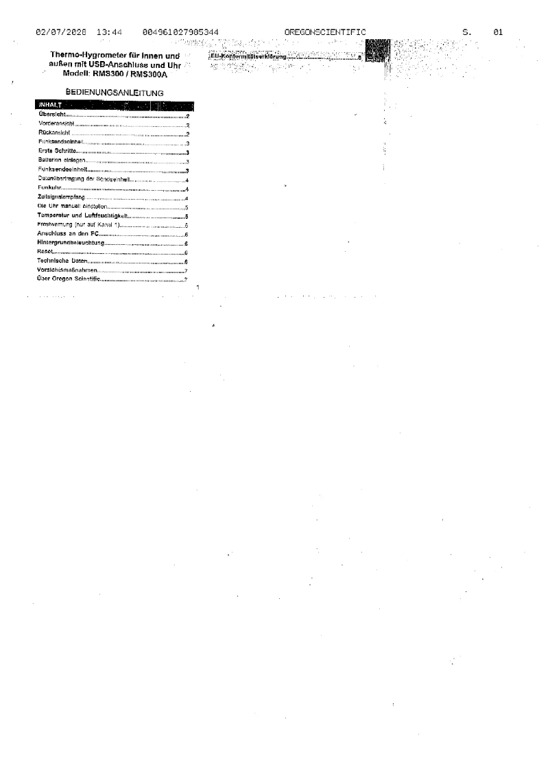 Image de la première page du manuel de l'appareil RMS300