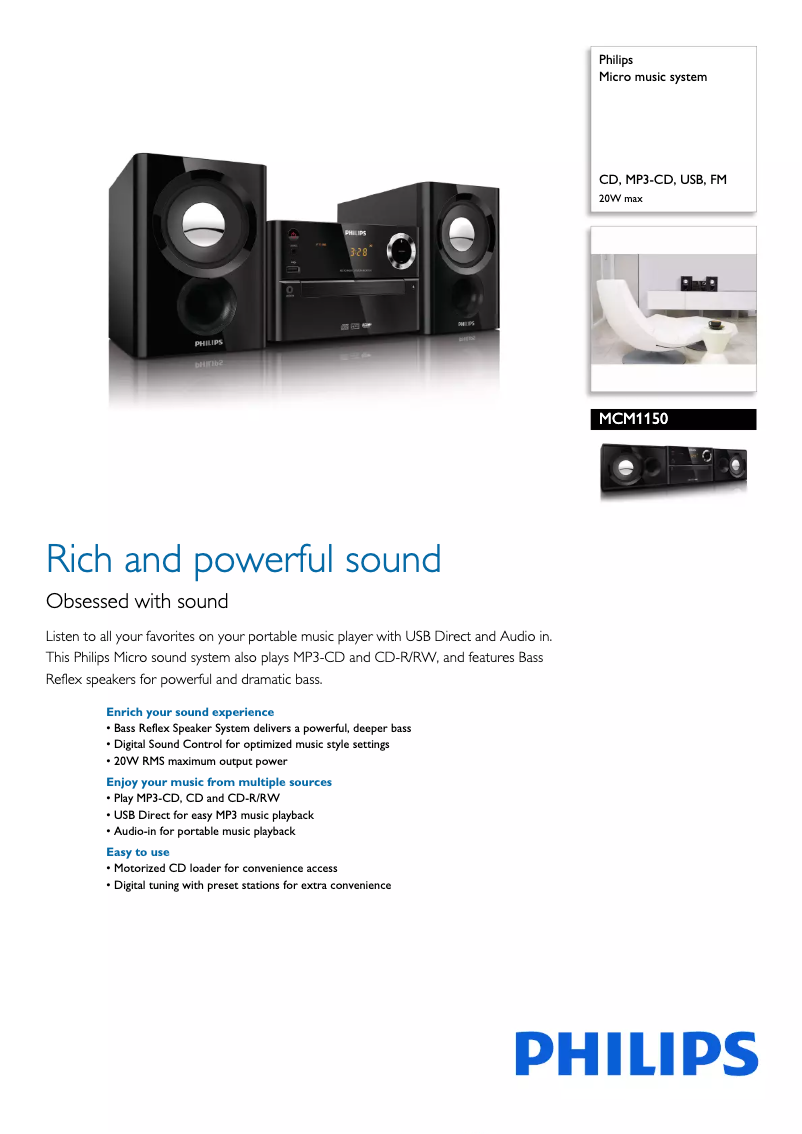 Página 1 del manual Folleto Philips MCM1150