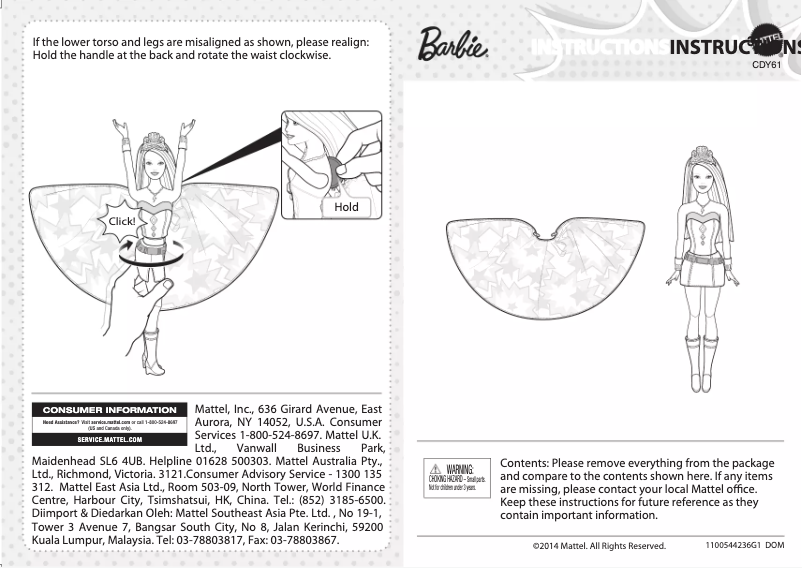 Página 1 del manual Manual de usuario Mattel Barbie Princess Power Transforming Super Sparkle