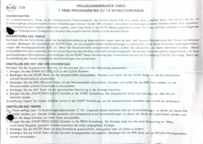 Page 1 de la notice Manuel utilisateur Elro 739