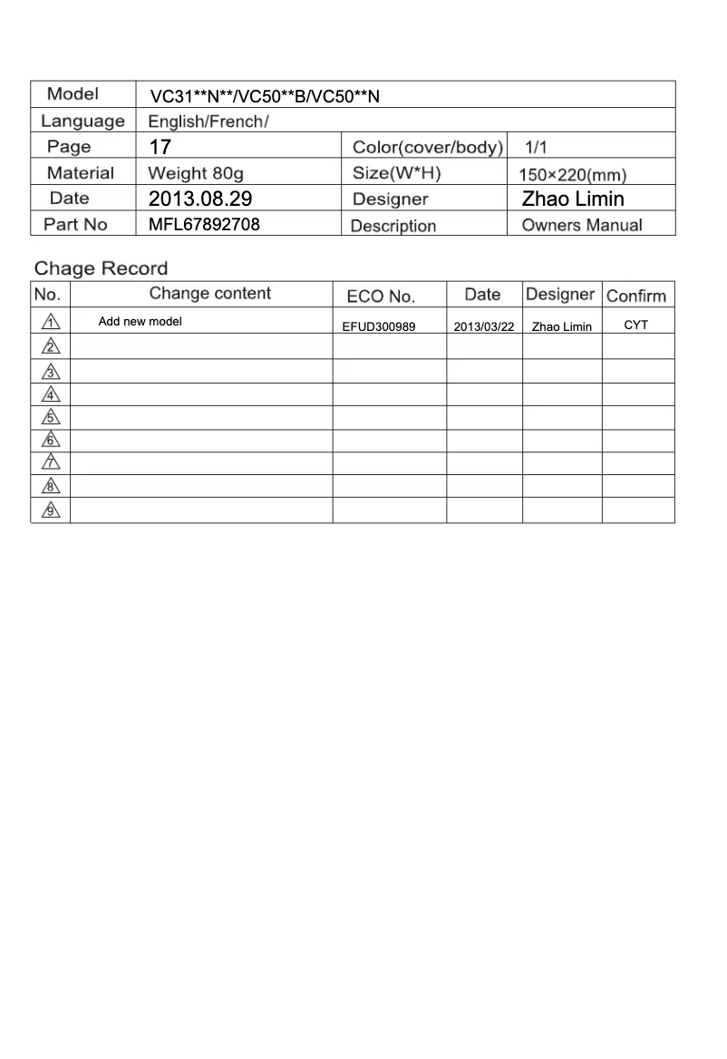 Page n°1 - Manuel utilisateur LG VC3320NNT
