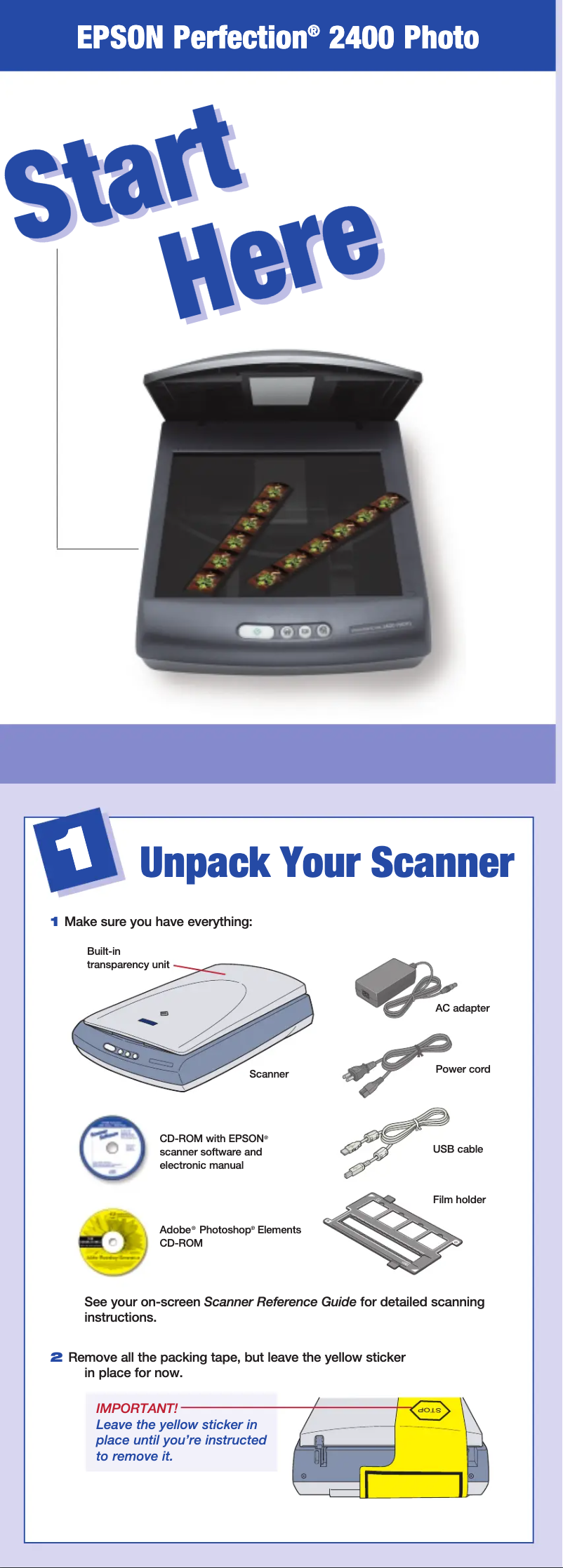 Page 1 de la notice Manuel utilisateur Epson Perfection 2400 Photo