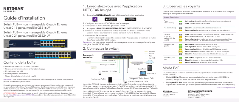 Page n°1 - Guide d'installation Netgear GS524UP