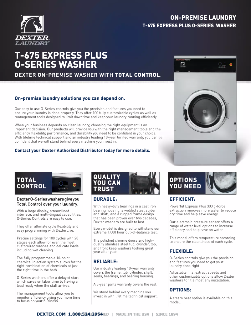 Page 1 de la notice Fiche technique Dexter Laundry T-675 Express Plus