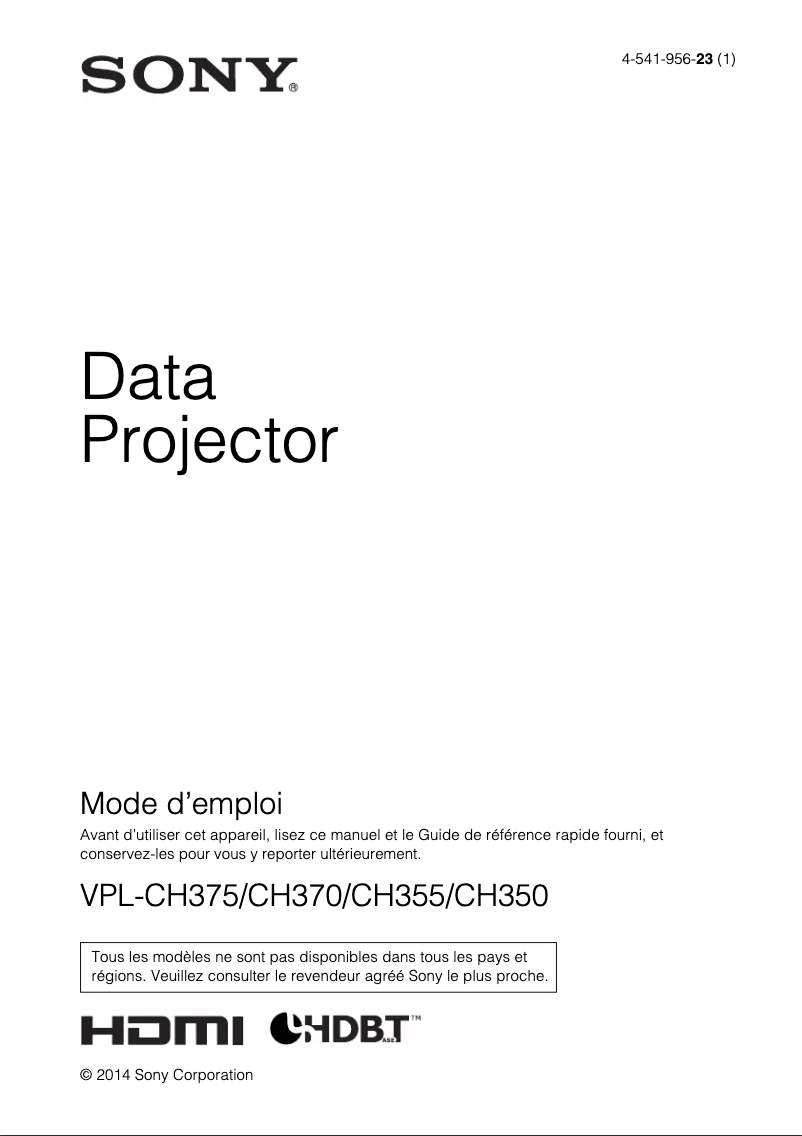 Page 1 de la notice Mode d'emploi Sony VPL-CH375