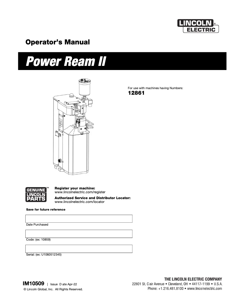 Página 1 del manual Manual de usuario Lincoln Electric Power Ream II