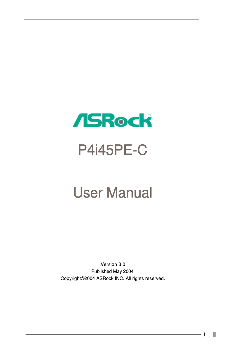 Page n°1 - Manuel utilisateur Asrock P4i45PE-C