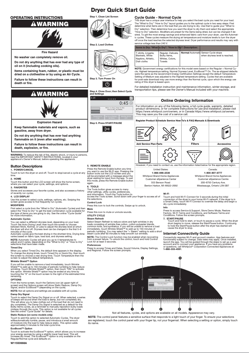 Page 1 de la notice Guide de démarrage rapide Whirlpool WED9620HBK