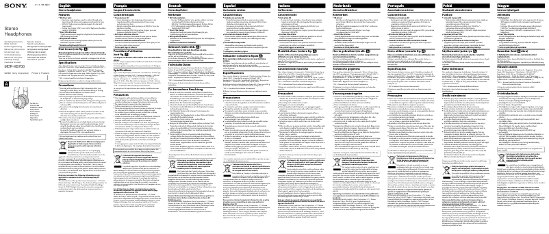 Page n°1 - Manuel utilisateur Sony MDR-XB700