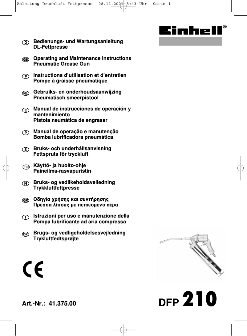 Page n°1 - Manuel utilisateur Einhell DFP 210