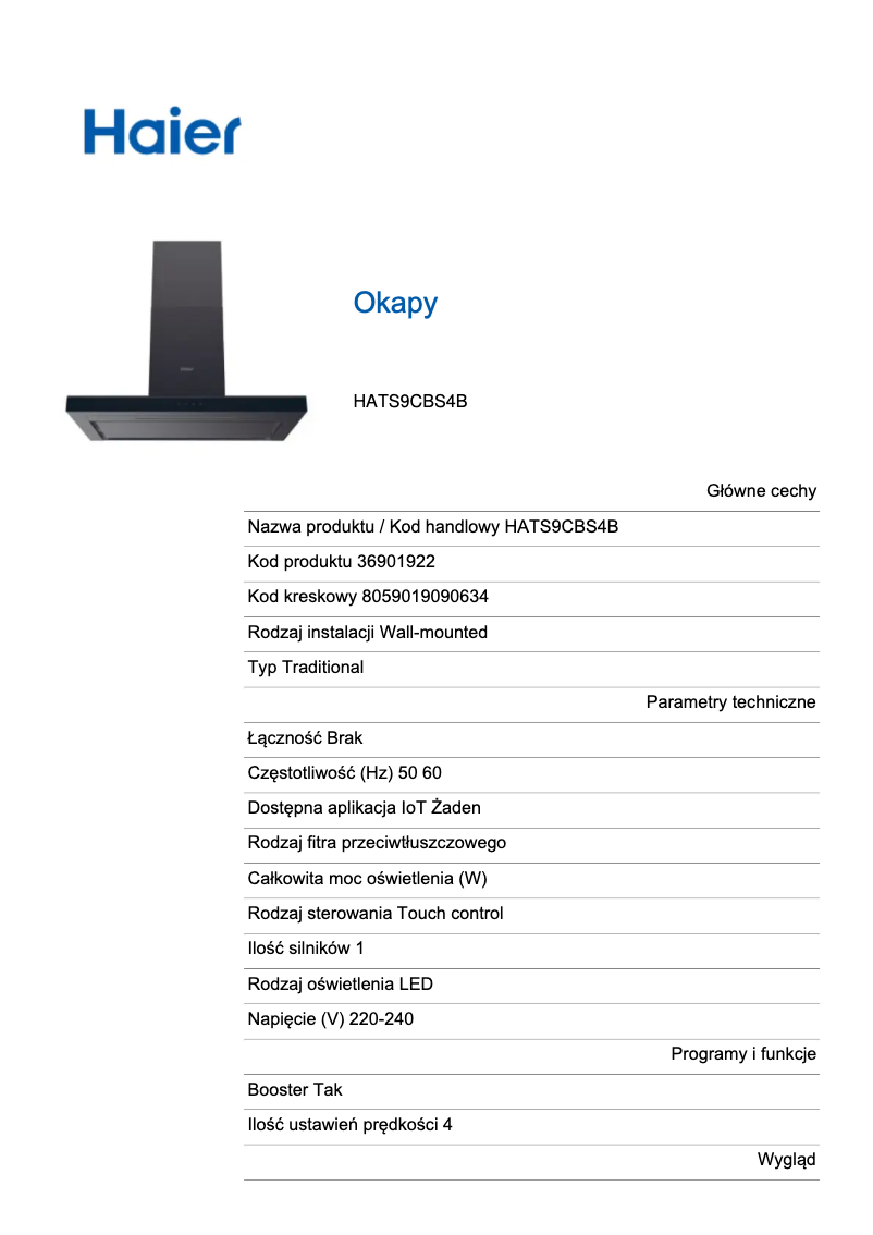 Page n°1 - Label énergétique Haier HATS9CBS4B
