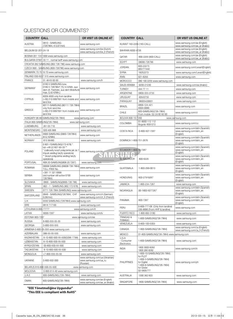 Page 1 de la notice Manuel utilisateur Samsung AVXCSH028EE