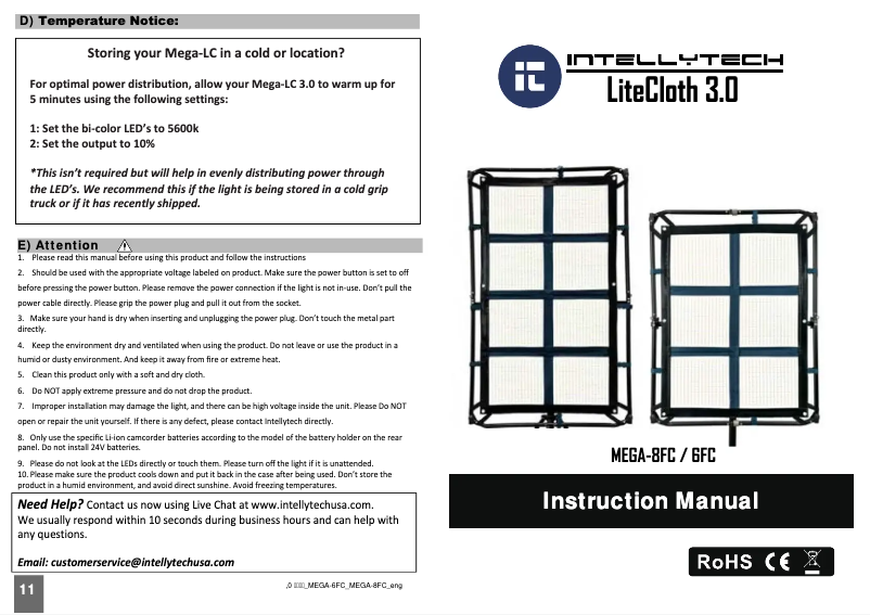 Image de la première page du manuel de l'appareil LiteCloth Mega-8FC