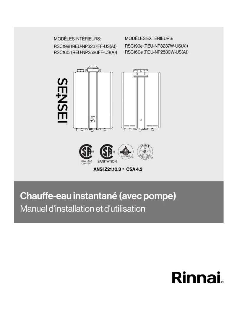 Page 1 de la notice Guide d'installation Rinnai RSC160iN
