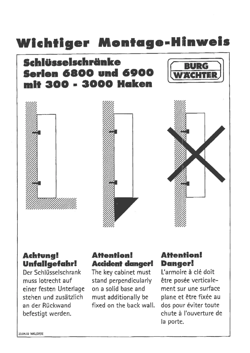 Page 1 de la notice Manuel utilisateur Burg Wächter 6900