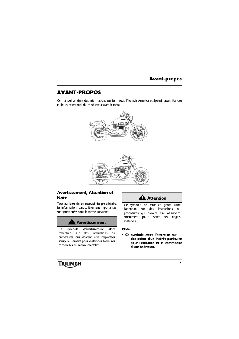 Page 1 de la notice Manuel utilisateur Triumph America (2012)