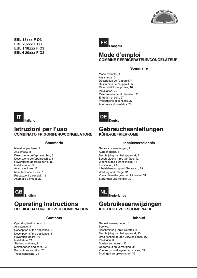 Page n°1 - Manuel utilisateur Hotpoint EBLH 18213 F 03