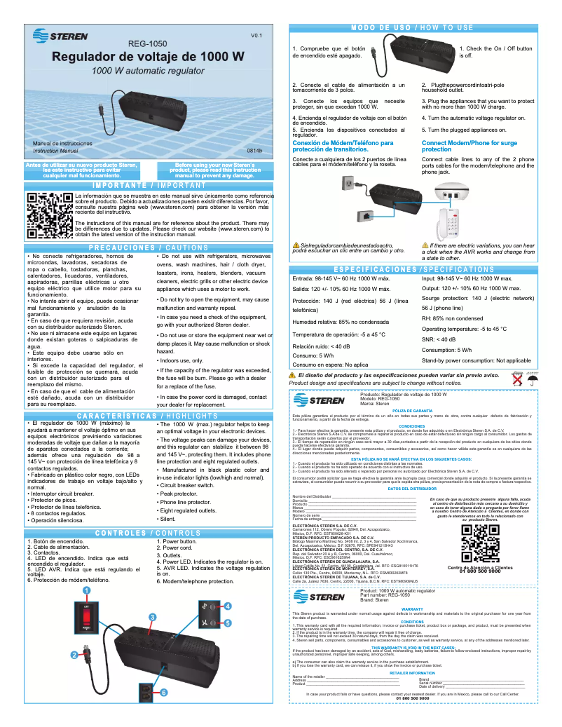 Page n°1 - Manuel utilisateur Steren REG-1050