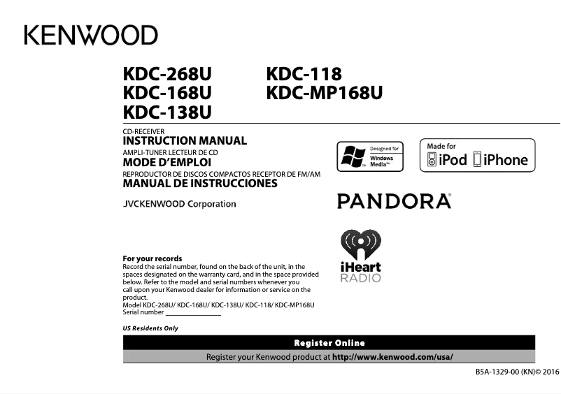 Page n°1 - Manuel utilisateur Kenwood KDC-168U