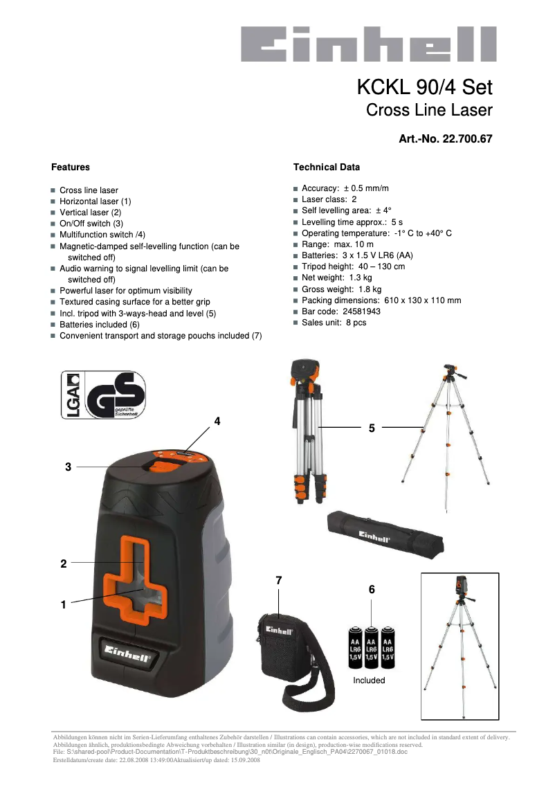 Page 1 de la notice Manuel utilisateur Einhell KCKL 90/4