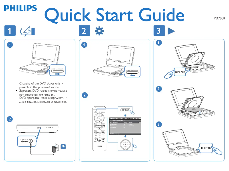 Page 1 de la notice Guide de démarrage rapide Philips PD7008