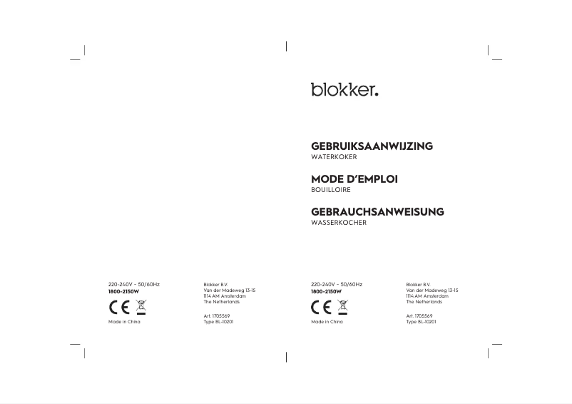 Page n°1 - Manuel utilisateur Blokker BL-10201