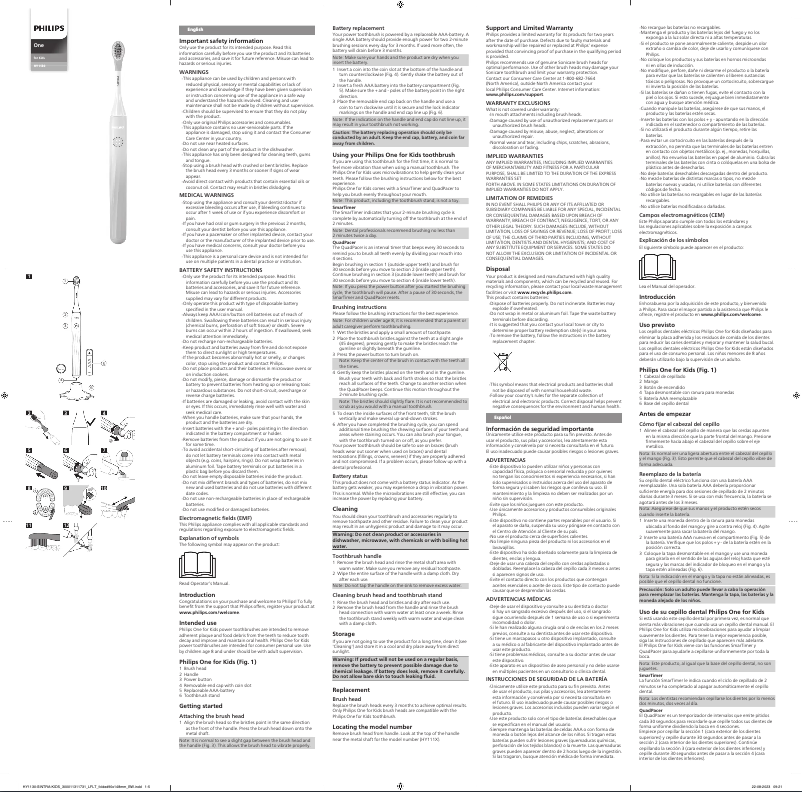 Page 1 de la notice Manuel utilisateur Philips One for Kids by Sonicare HY1130