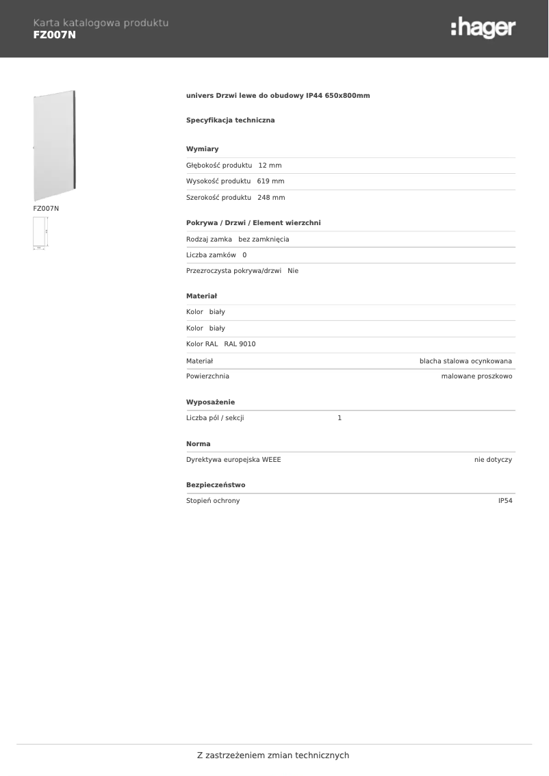 Page n°1 - Fiche technique Hager FZ007N