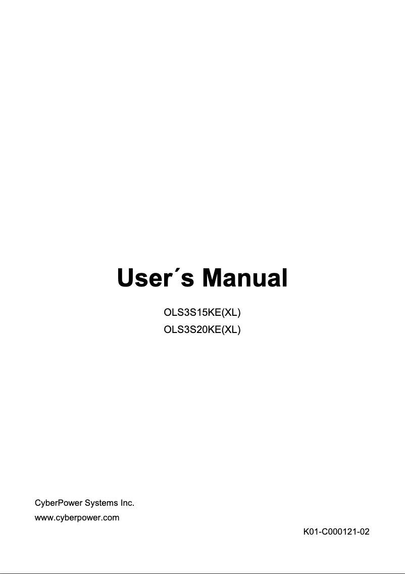 Page n°1 - Manuel utilisateur CyberPower OLS3S20KEXL