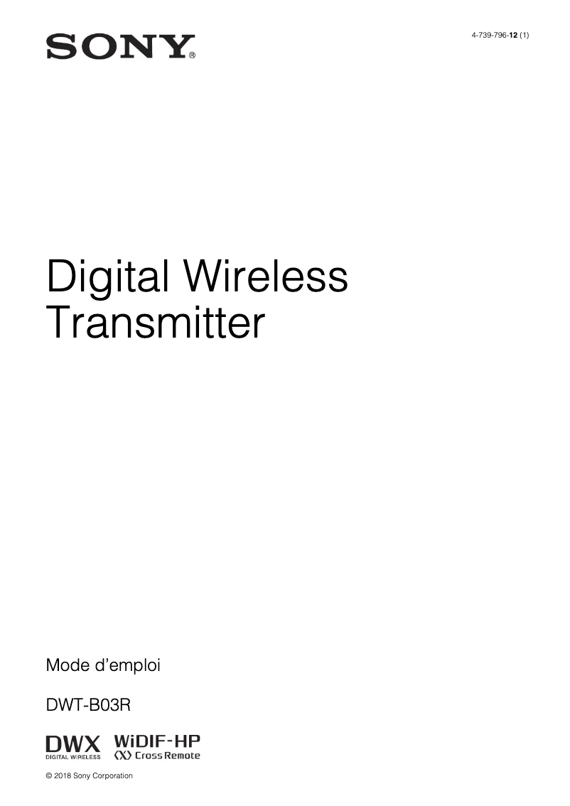 Page 1 de la notice Manuel utilisateur Sony DWT-B03R
