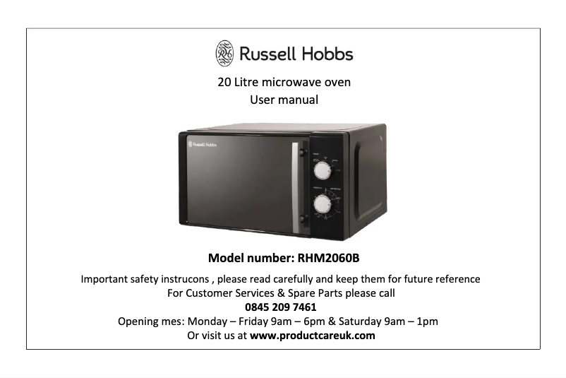 Page n°1 - Manuel utilisateur Russell Hobbs RHM2060B