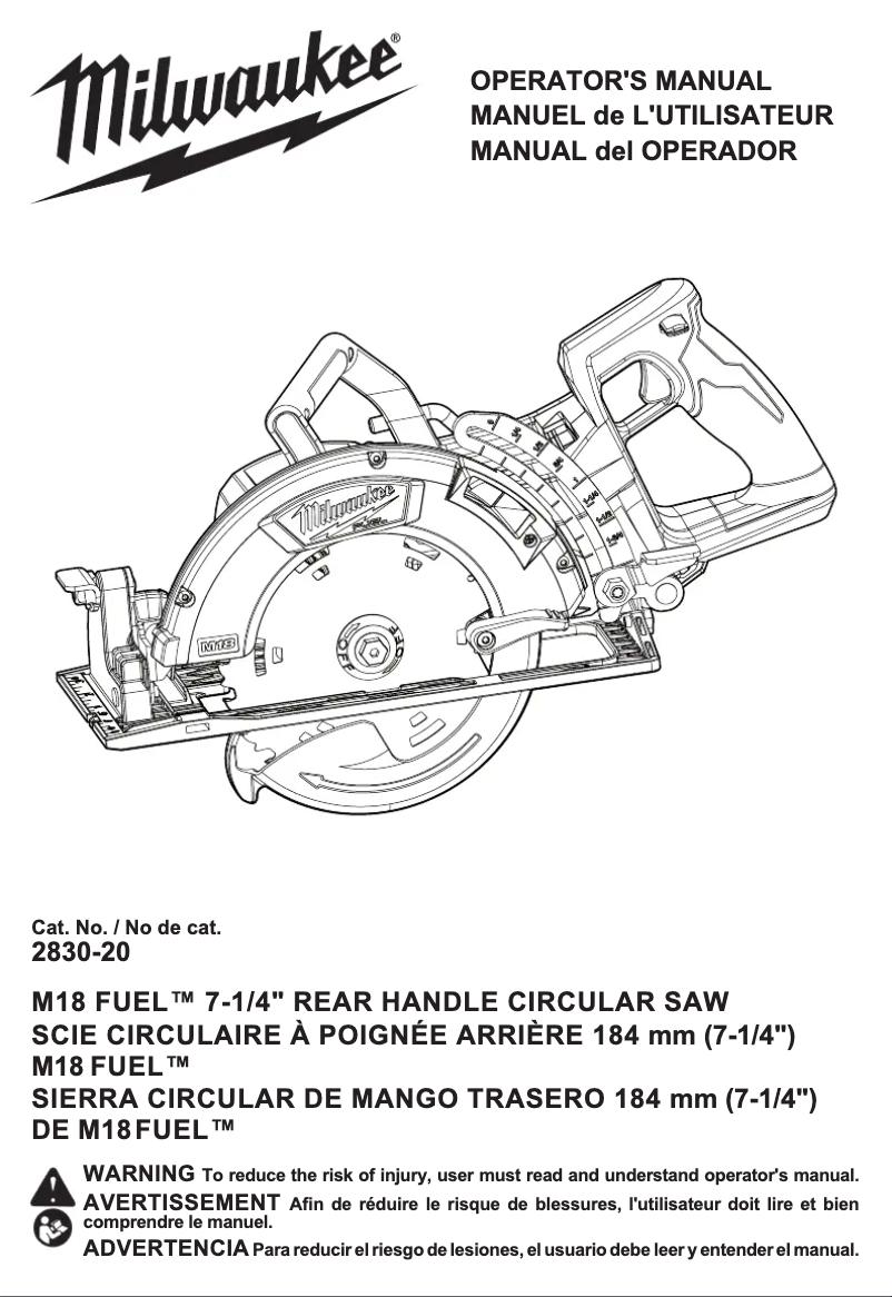 Image de la première page du manuel de l'appareil M18 Fuel 2830-21