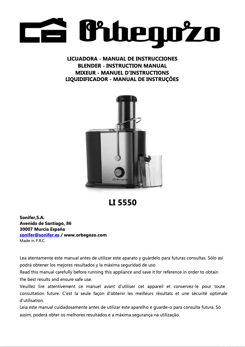Page n°1 - Manuel utilisateur Orbegozo LI 5550