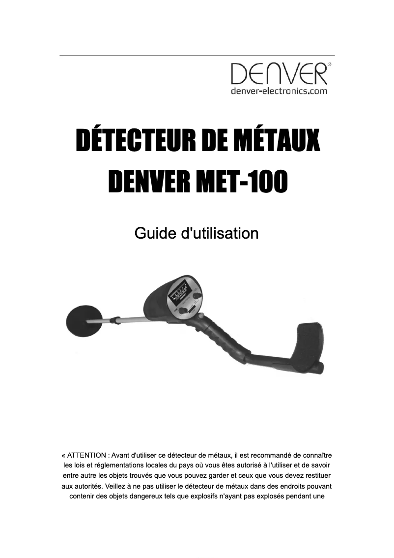 Page 1 de la notice Manuel utilisateur Denver MET-100