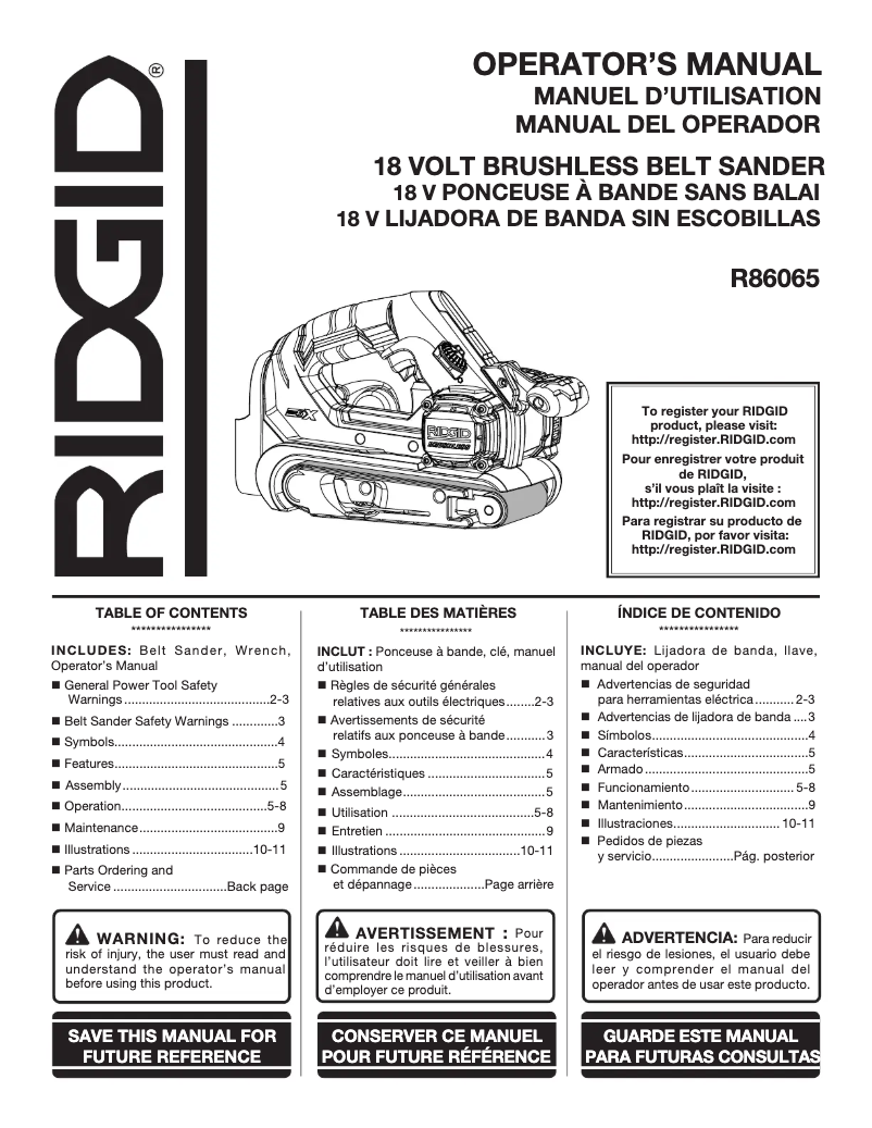Page 1 de la notice Manuel utilisateur Ridgid R86065