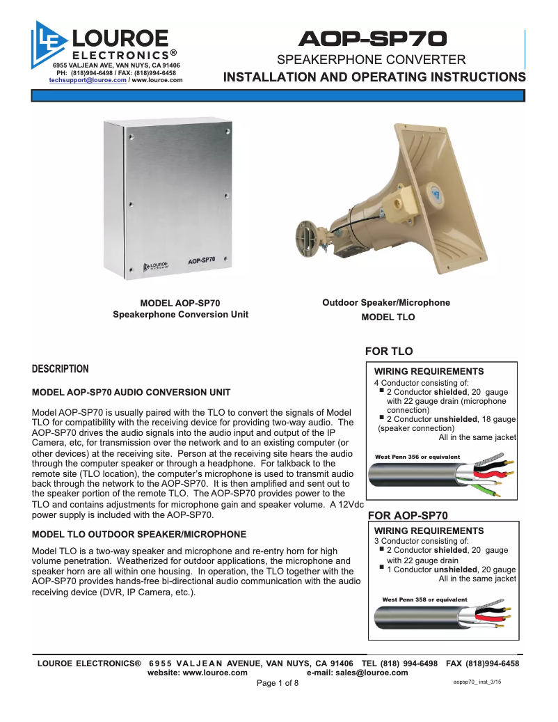 Image de la première page du manuel de l'appareil AOP-SP70