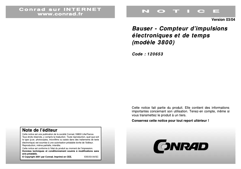 Page n°1 - Manuel utilisateur Bauser 3800