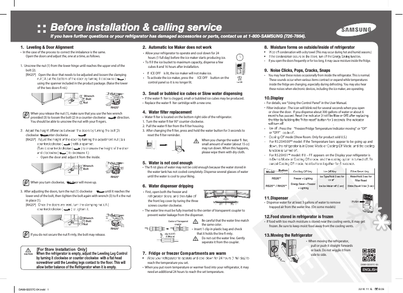 Page n°1 - Guide d'installation Samsung RH25H5611SG
