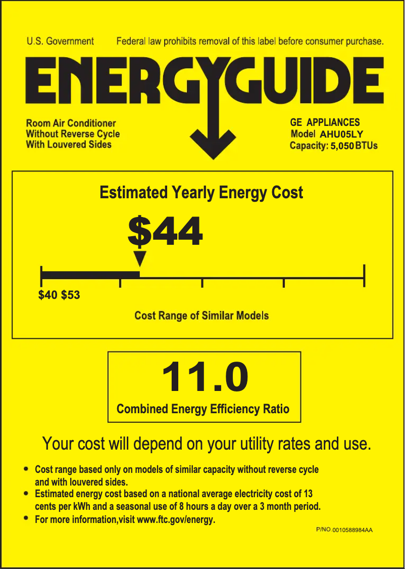 Page 1 de la notice Label énergétique GE AHU05LY