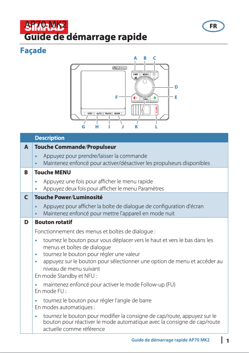 Image de la première page du manuel de l'appareil AP70 MK2