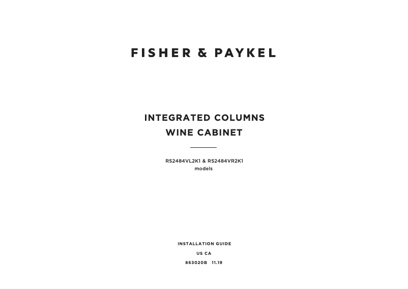 Page n°1 - Guide d'installation Fisher & Paykel RS2484VL2K1