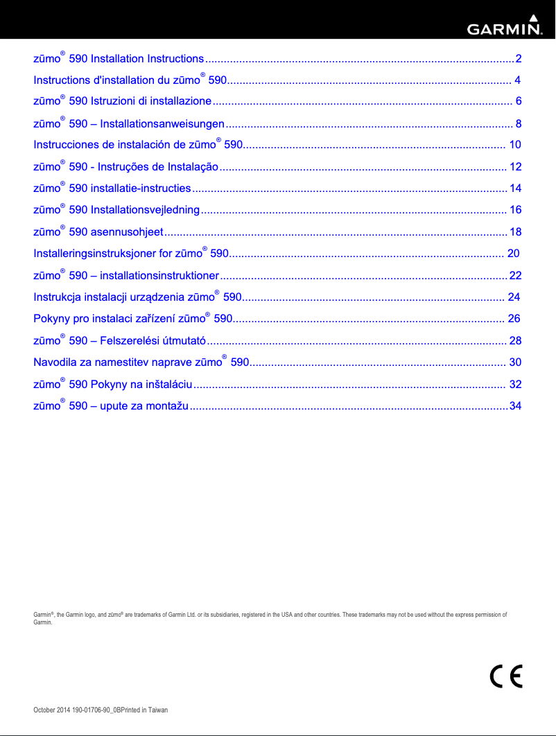 Page n°1 - Guide d'installation Garmin zūmo 590LM