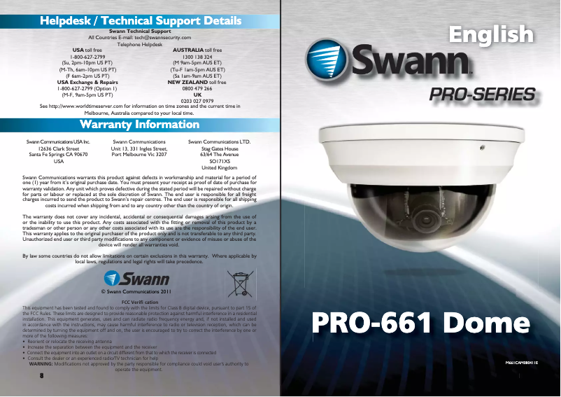 Page 1 de la notice Manuel utilisateur Swann Pro-661