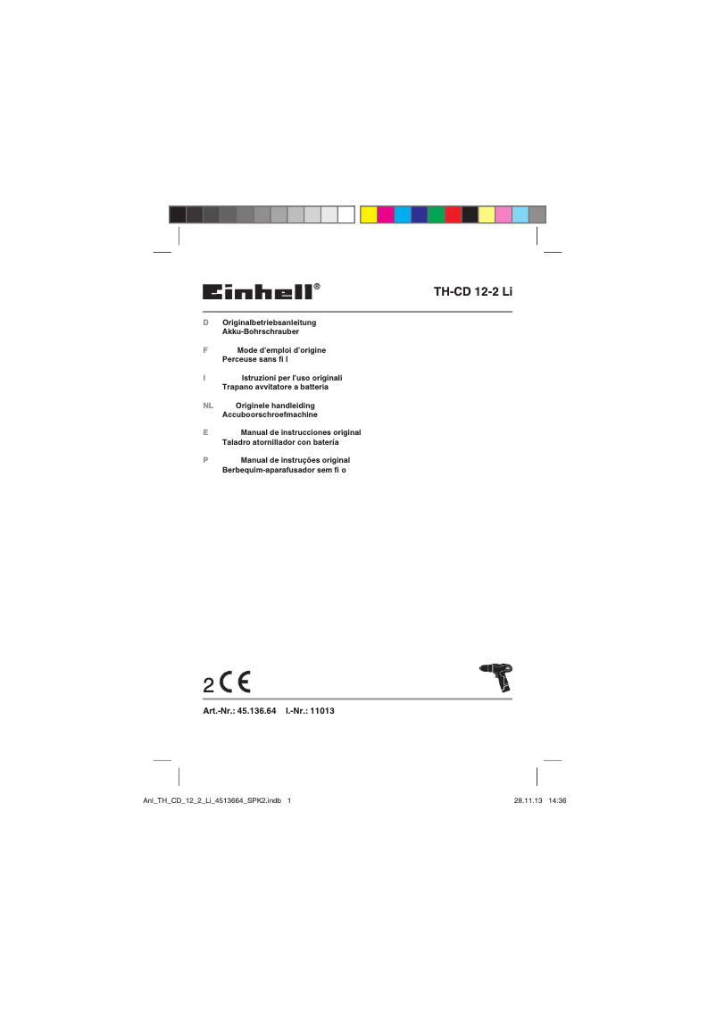 Page 1 de la notice Manuel utilisateur Einhell TH-CD 12-2 Li Kit