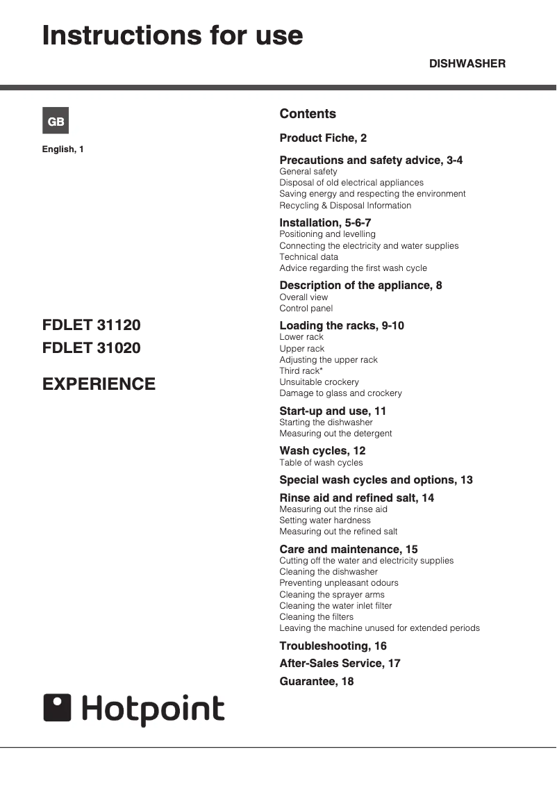 Image de la première page du manuel de l'appareil FDLET 31120 P Ecotech