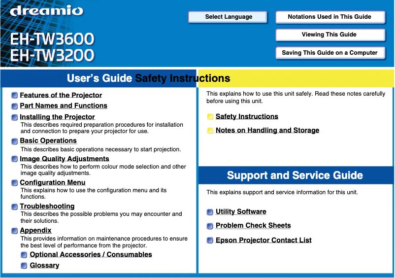 Image de la première page du manuel de l'appareil EH-TW3600